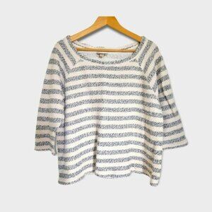 Lucky Brand Striped Boucle Terry Cloth Beige and Blue Pullover top Women's Large